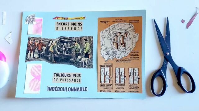 "Encore moins d'essence, toujours plus de puissance, indéboulonnable" ✂️ "Even less petrol, always more power, unshakeable"
#collage du #dimanche bobie.fr 
#papercollage #handmade #cutandpaste